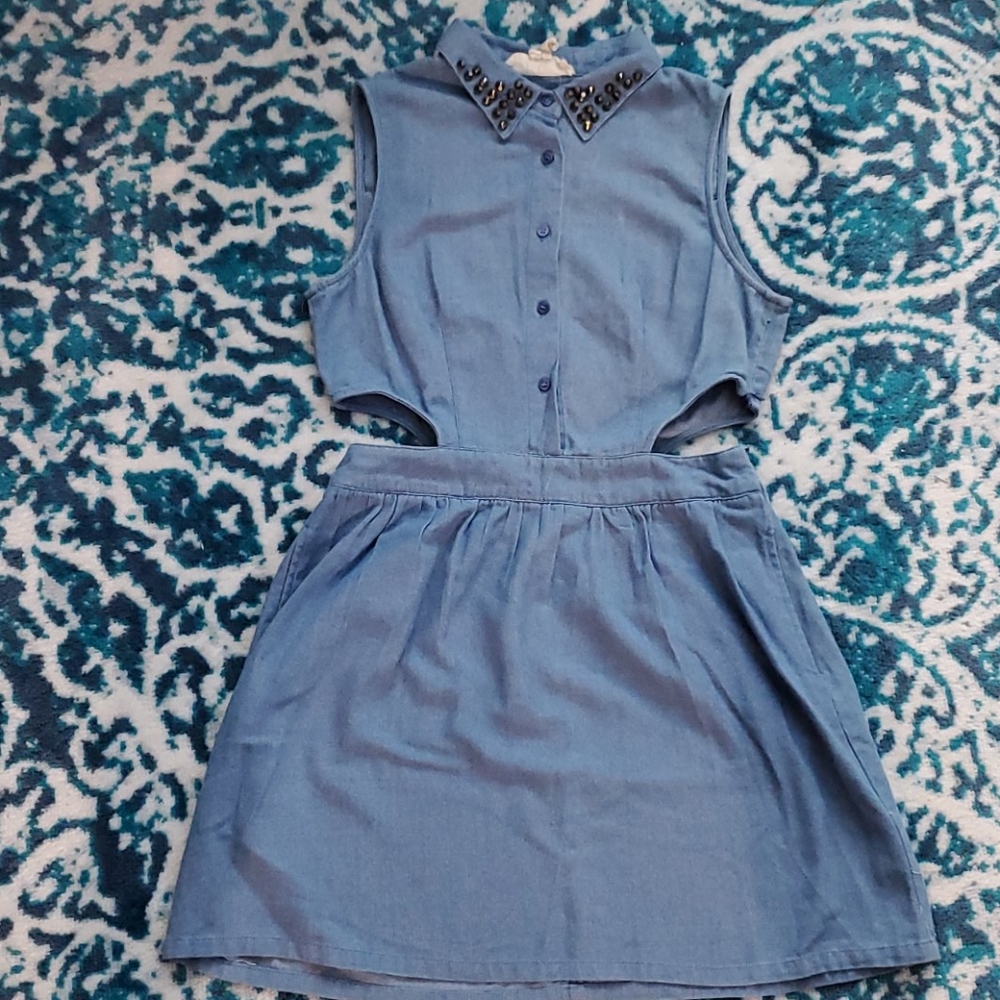 Jean dress with cutouts and studs